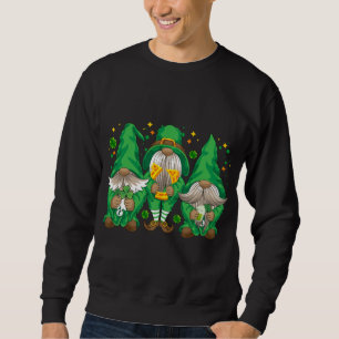 Tre Lucky Gnome Shamrock Beer Drinking Saint Pat Lång Ärmad Tröja
