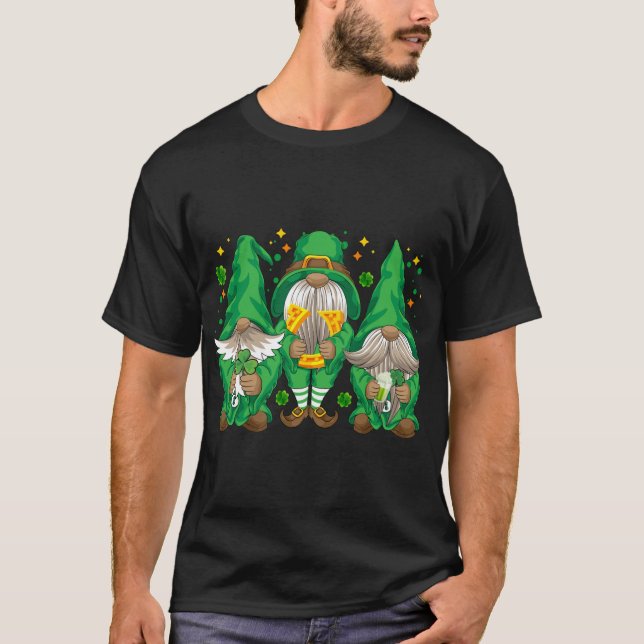 Tre Lucky Gnome Shamrock Beer Drinking Saint Pat T Shirt (Framsida)