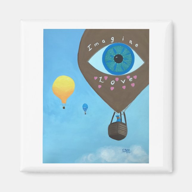 Tre Luftballonger Bilda Kärlek kvadratmaskor Magnet (Framsidan)