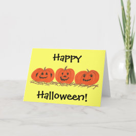 Tre Lycklig Pumpkins i Hay Halloween-kort Kort