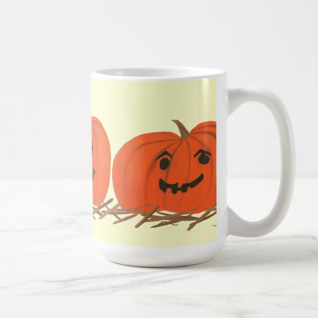 Tre Lycklig-pumpor i Hay Halloween Mugg (Höger)