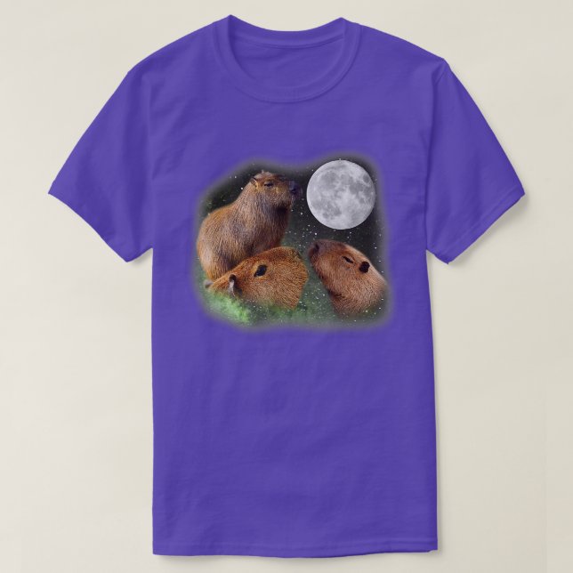 Tre Måne Capybaras Funny Cute Animal Parody Pun T Shirt (Design framsida)
