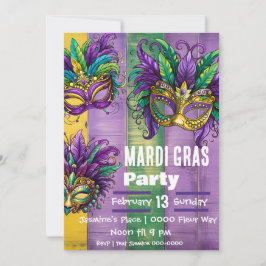 Tre mardi Gras Mask i Lila Guld Grönt Inbjudningar