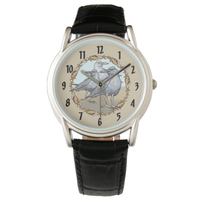 Tre måsar tittar armbandsur (Framsida)