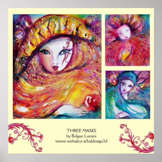 TRE MASKS /Venetian Carnival Ansikte Poster (Framsidan)