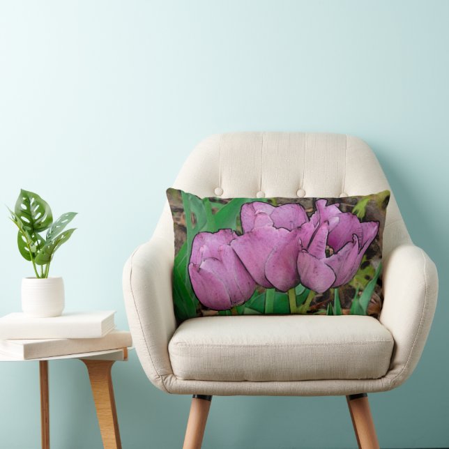 "TRE MAUVE TULIPS" LUMBAR PILLOW LUMBARKUDDE (Stol)