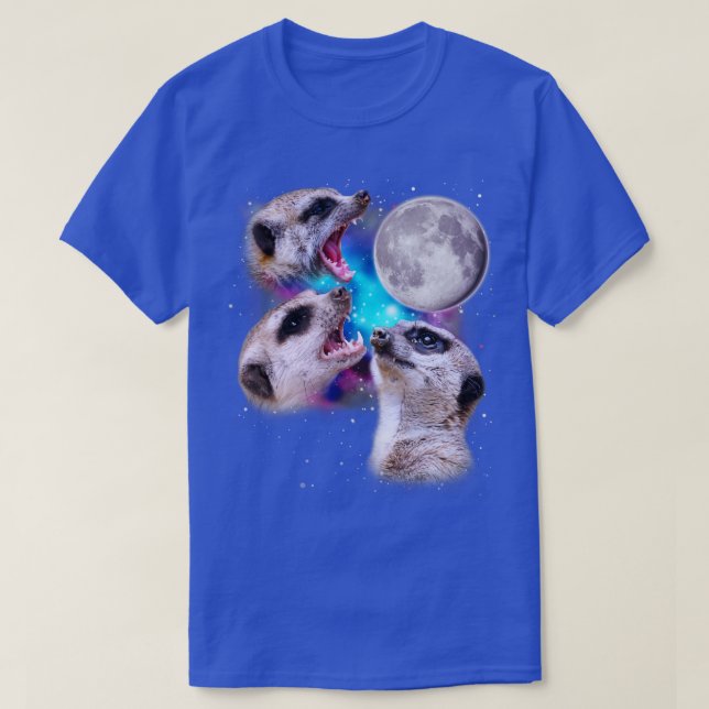 Tre Meerkats Howl vid Måne T Shirt (Design framsida)