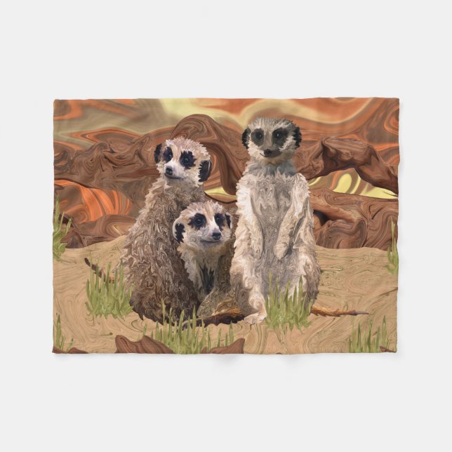 Tre Meerly Meerkats Fleecefilt (Framsidan (Horisontell))