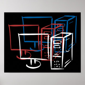 Tre minimalistiska rött vitt blått datorer poster