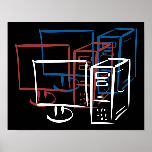 Tre minimalistiska rött vitt blått datorer poster (Framsidan)