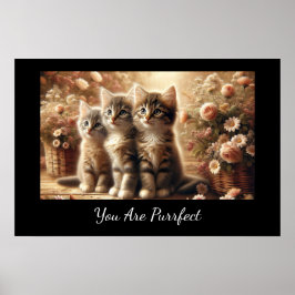 Tre missvisande tabby-kittens med blommor poster
