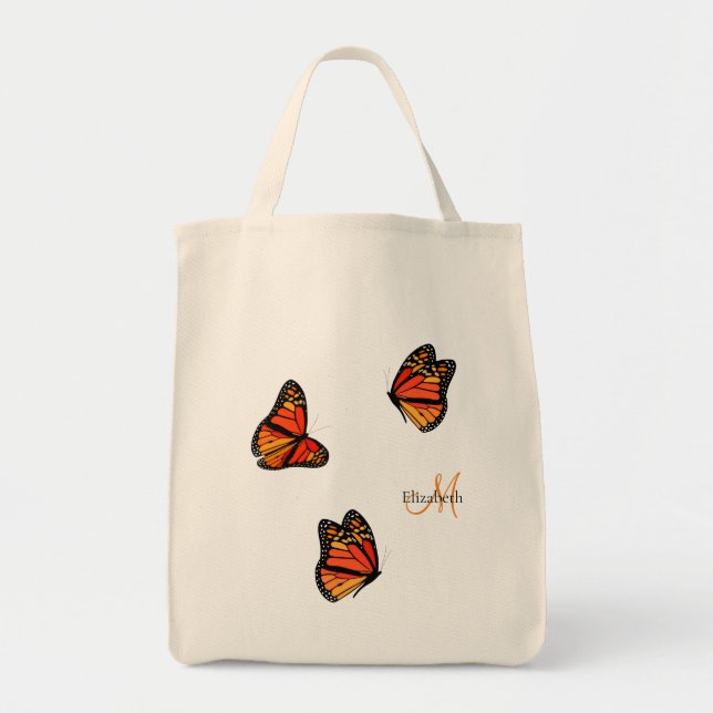 tre monarch Butterflies monogrammet Tygkasse (Framsidan)