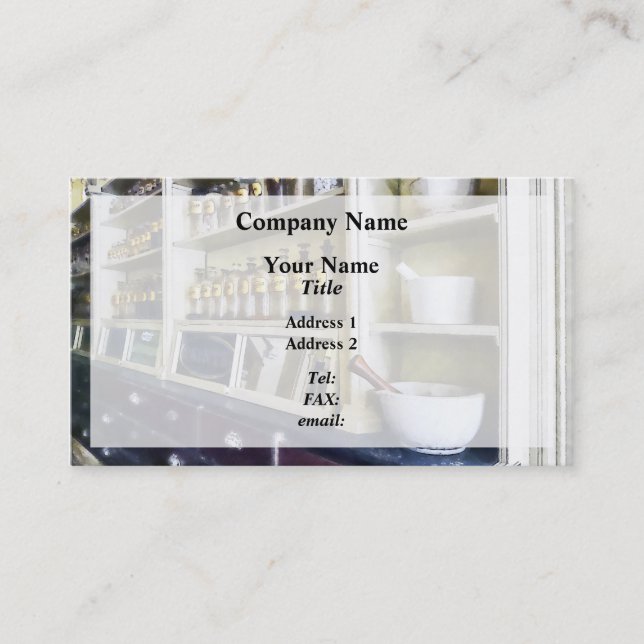 Tre Mortar och Pestles på apotek Visitkort (Framsida)