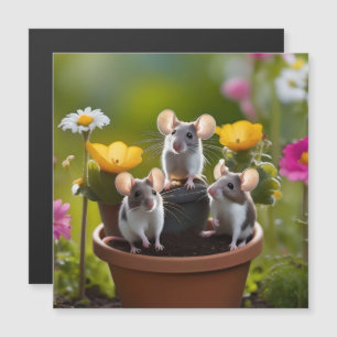 tre möss i blomkrukor,