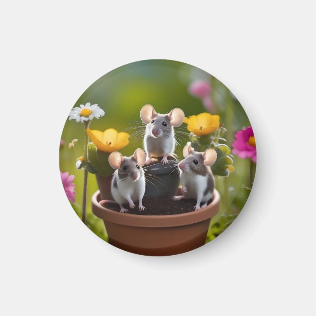 tre möss i blomkrukor, magnet (Framsidan)