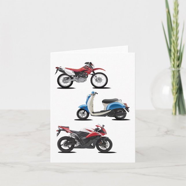 Tre motorcyklar, rött och blått, kort (Skapare uppladdad)