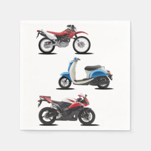 Tre motorcyklar skyler över brister servetter