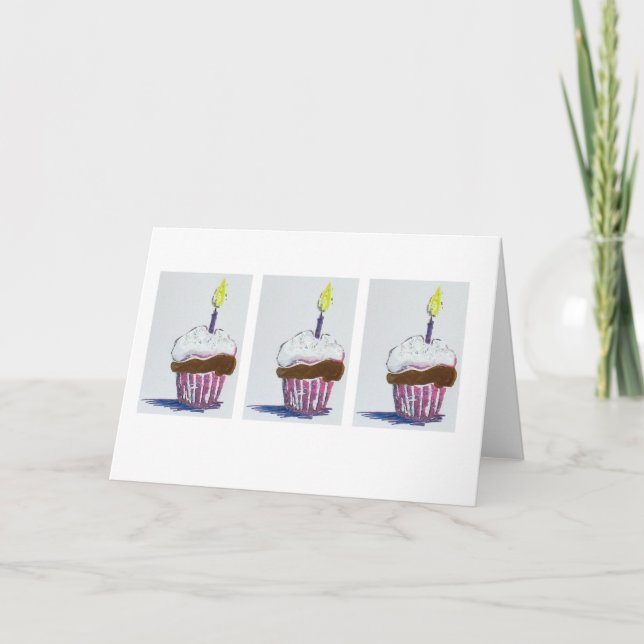 Tre muffins med stearinljus kort (Framsida)