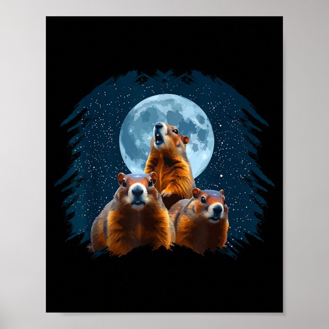 Tre Murmeldjur Huvud Och Måne Glad Murmeldjur Dag  Poster (Framsidan)