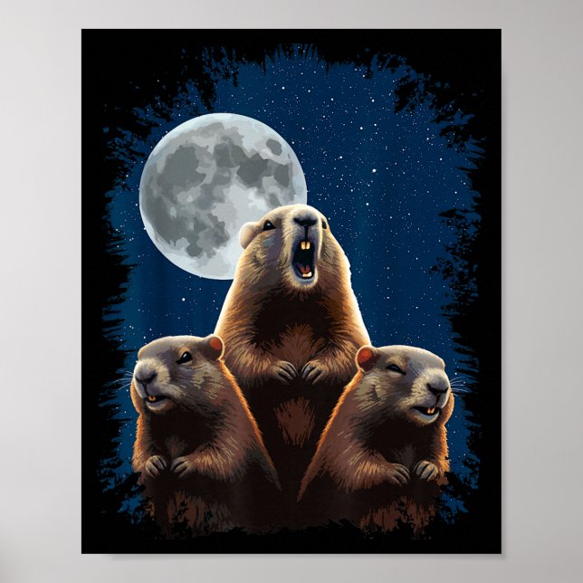 Tre Murmeldjur Och En Mån Rolig Groundhog Day  Poster (Framsidan)
