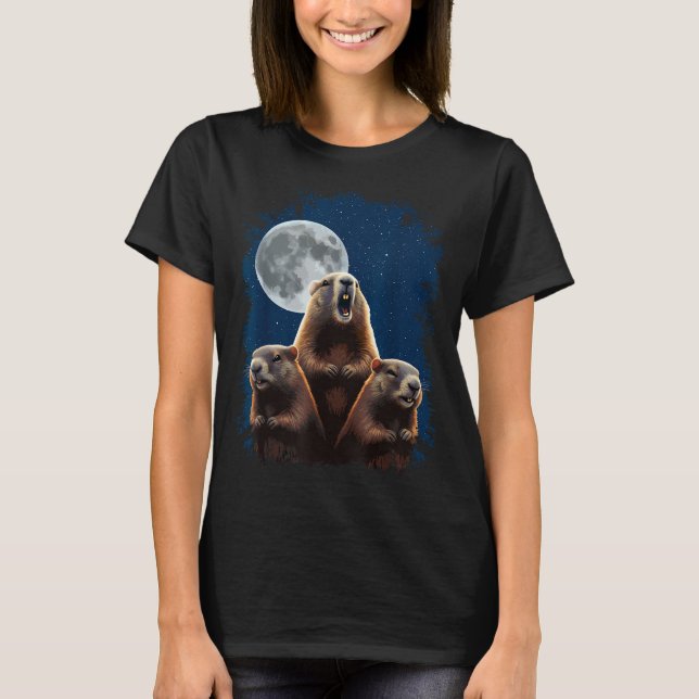 Tre Murmeldjur Och En Mån Rolig Groundhog Day  T Shirt (Framsida)