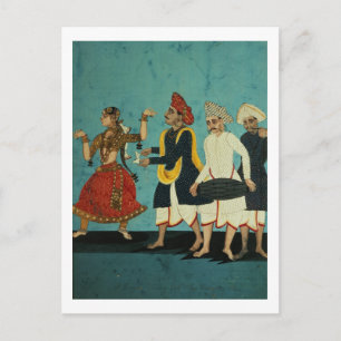 Tre musiker och en dansande flicka, Tanjore, Tamil Vykort