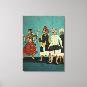 Tre musiker och en dansflicka, Tanjore, Tamil Canvastryck