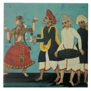 Tre musiker och en dansflicka, Tanjore, Tamil Kakelplatta