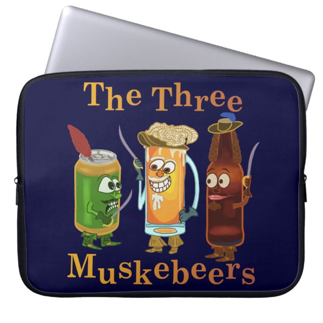 Tre Muskebeers Funny Beer Pun Laptop Sleeve (Framsidan)