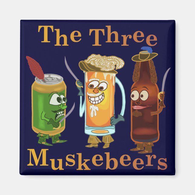 Tre Muskebeers Funny Beer Pun Magnet (Framsidan)