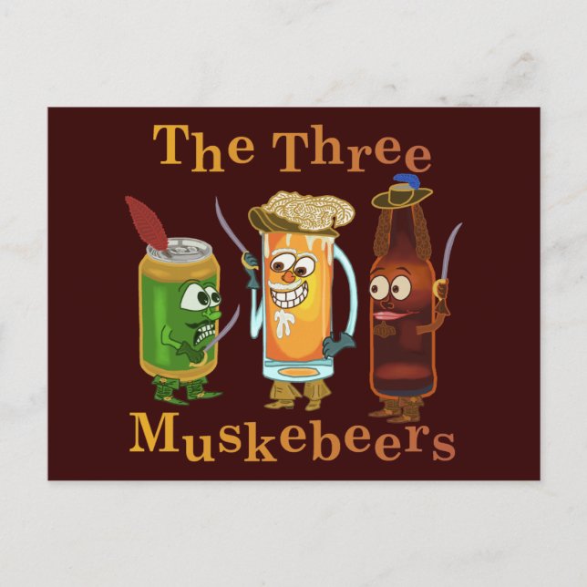 Tre Muskebeers Funny Beer Pun Vykort (Framsida)