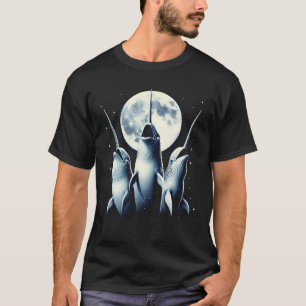 Tre Narwhals Howling vid Måne som tre Varger T Shirt