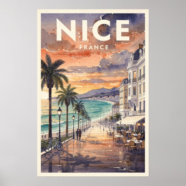 Tre Nice Frankrike Vintage Resa Poster (Framsidan)