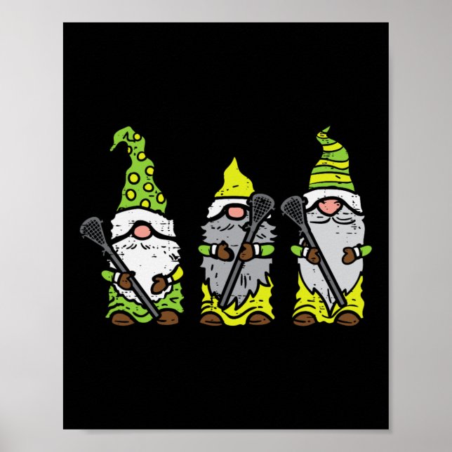 Tre nordiska Gnomes Lacrosse Tomte Lax Player Mana Poster (Framsidan)