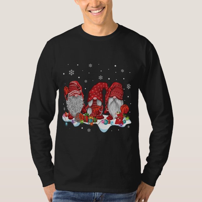 Tre Nordiska Gnomes Vinter-jul Basketball Lo T Shirt (Framsida)