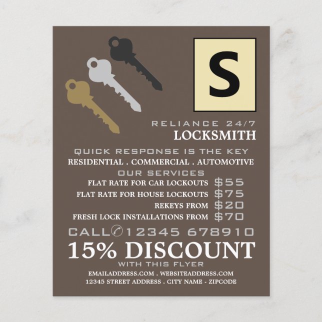 Tre Nycklar & Logotyp, Locksmith Advertising Flyer (Framsidan)