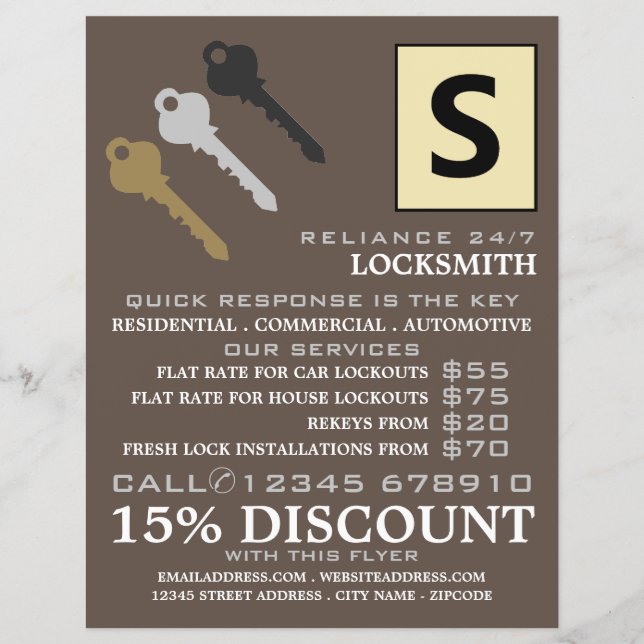 Tre Nycklar & Logotyp, Locksmith Advertising Flyer (Framsidan)