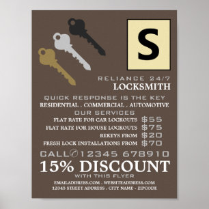 Tre Nycklar & Logotyp, Locksmith-reklam Poster