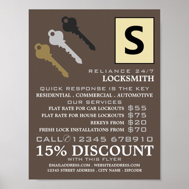Tre Nycklar & Logotyp, Locksmith-reklam Poster (Framsidan)