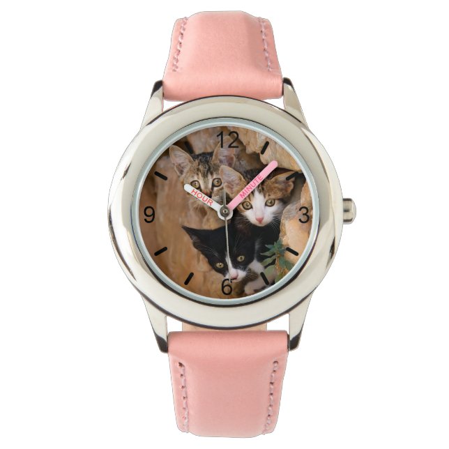 Tre Nyfikna kattungar, rattplatta Armbandsur (Framsida)