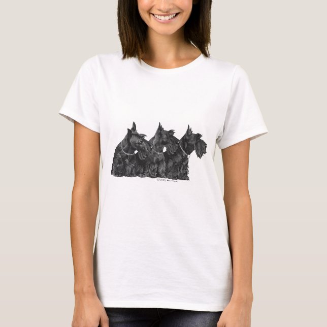 Tre nyfikna skotska terrier t shirt (Framsida)