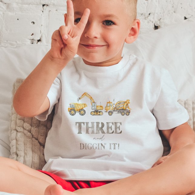 Tre och Diggin'it Construction Birthday T-shirt (Skapare uppladdad)