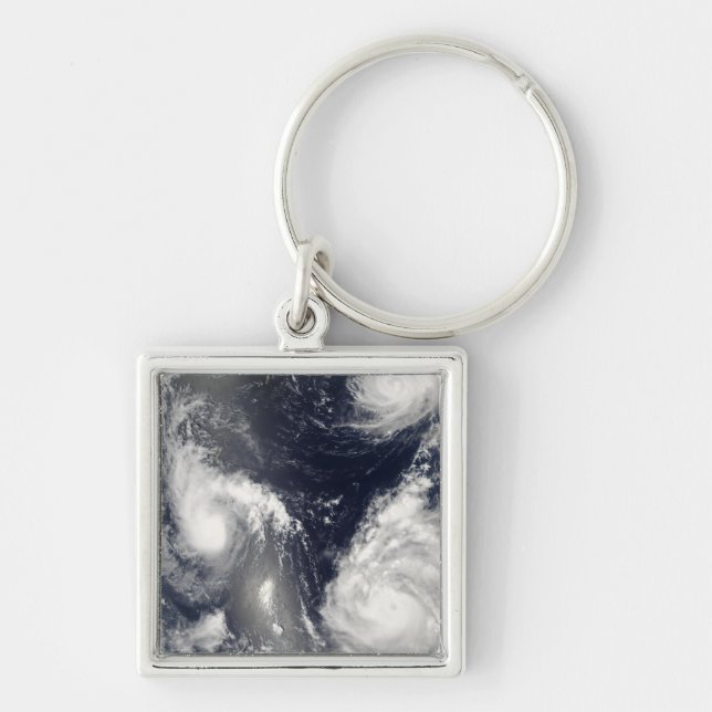 Tre olika tyfoner fyrkantig silverfärgad nyckelring (Framsidan)