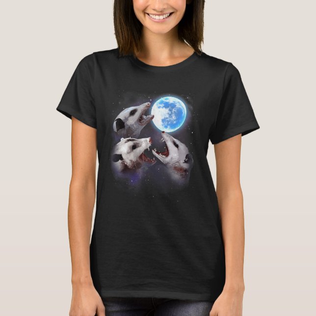 Tre Opossum Måne funny 3 Varger Parody Älskare Spa T Shirt (Framsida)