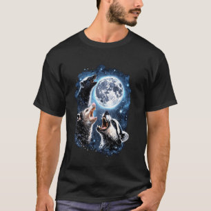Tre Opossum Raccoon Skunk Måne Howling Funny Ani T Shirt