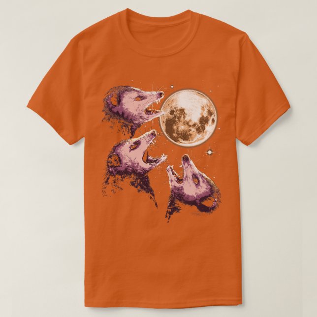 Tre Opossums Howling vid Måne Funny Possum 3 T Shirt (Design framsida)