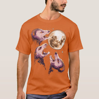 Tre Opossums Howling vid Måne Funny Possum 3 T Shirt