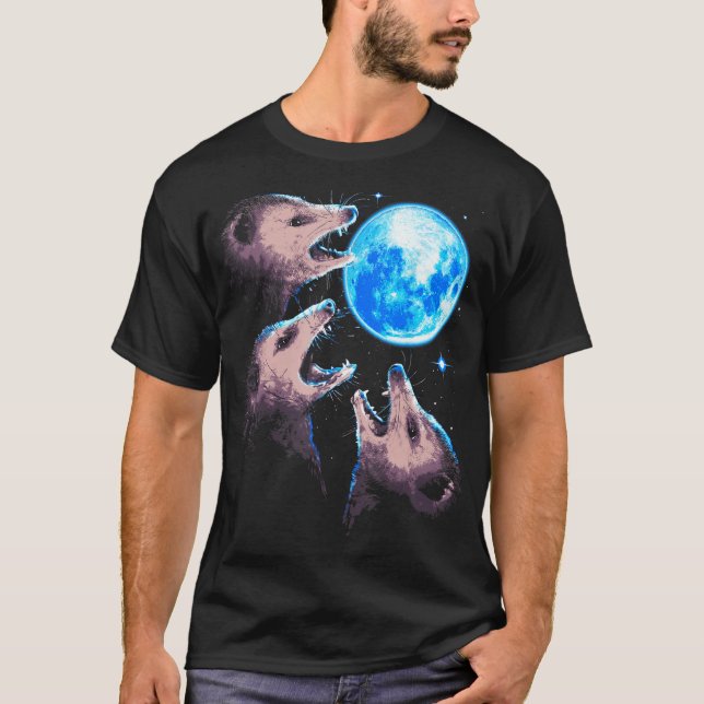 Tre Opossums Howling vid Måne Funny Possum 3 T Shirt (Framsida)