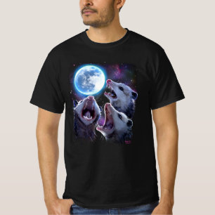 Tre Opossums Howling vid Måne Funny Possum T Shirt