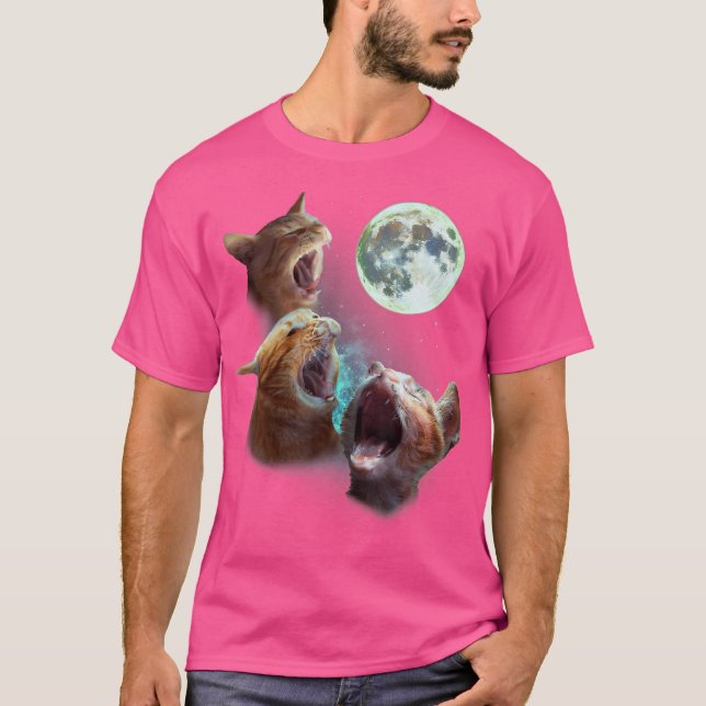 Tre Orangar Tabby katt Howl vid Måne 3 Wolfs Funny T Shirt (Framsida)